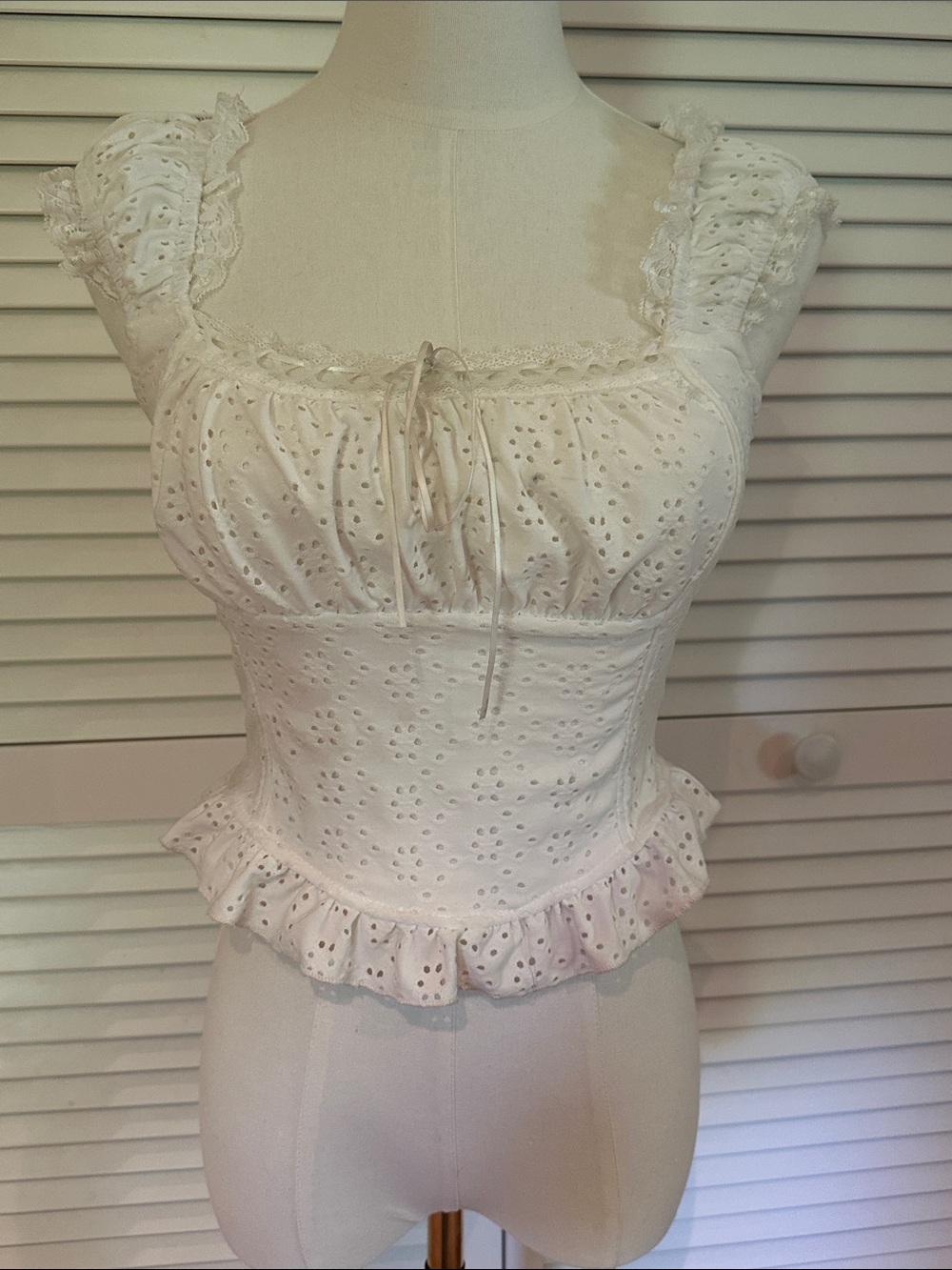 White Eyelet Ruffled Tank Top
